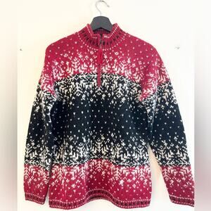 Vintage Ralph Lauren handknit wool chunky knit pullover 1/4 zip Nordic fair isle